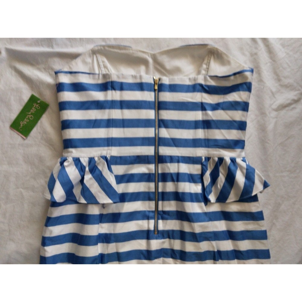 Lilly Pulitzer Maybell Dress Blue Swizzle Stripe Strapless Peplum Womens Size 10 - Picture 12 of 13